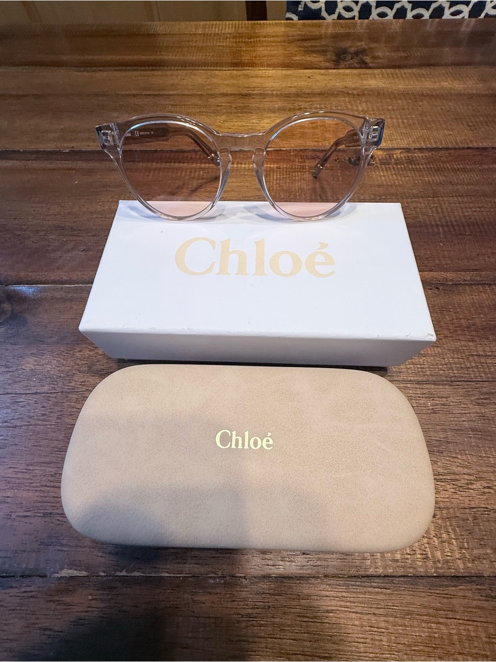 Chloé Clear Frame Sunglasses with Pink Lenses